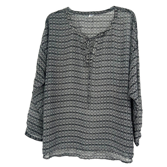 Old Navy Black Sheer Boho Top Split Neck Drop Shoulder Dolman Sleeve Size XL - Picture 1 of 10